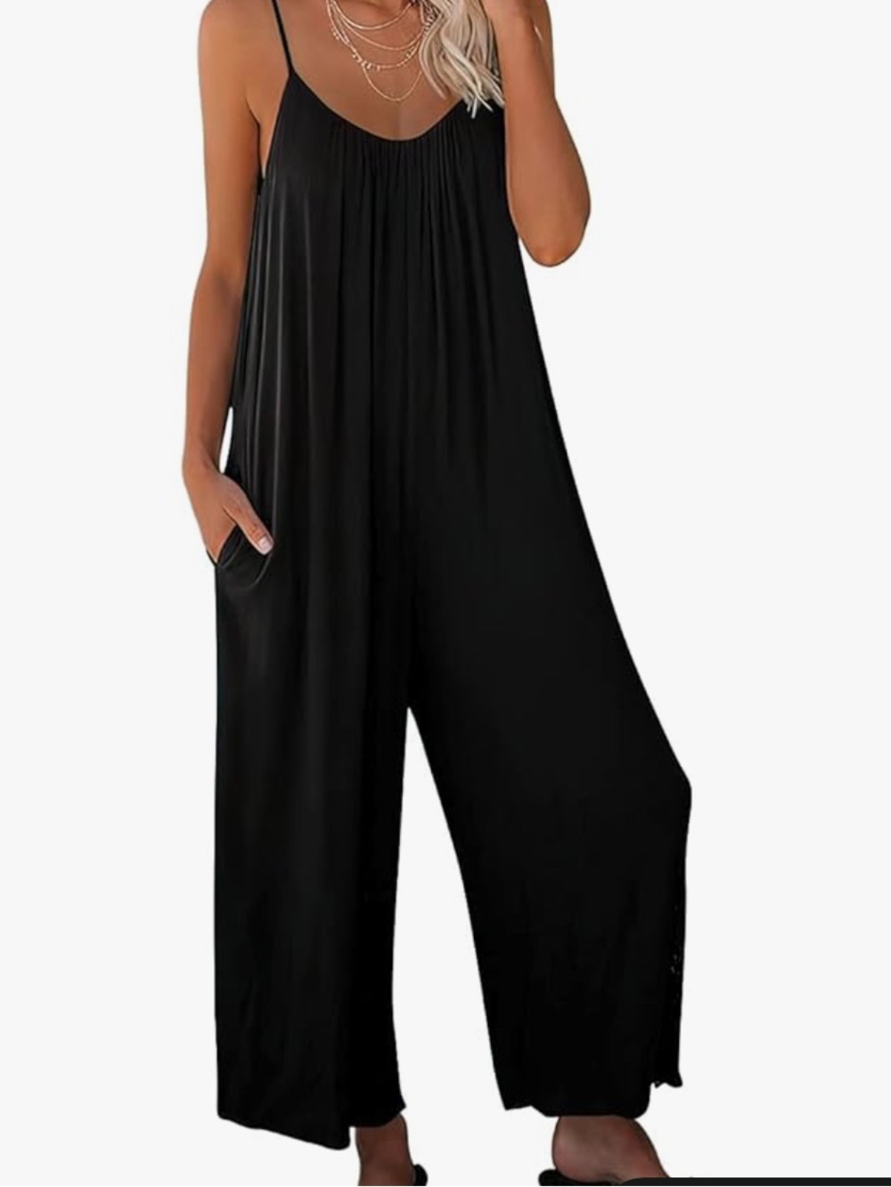 Women’s Black Wide-Leg Spaghetti Strap Jumpsuit